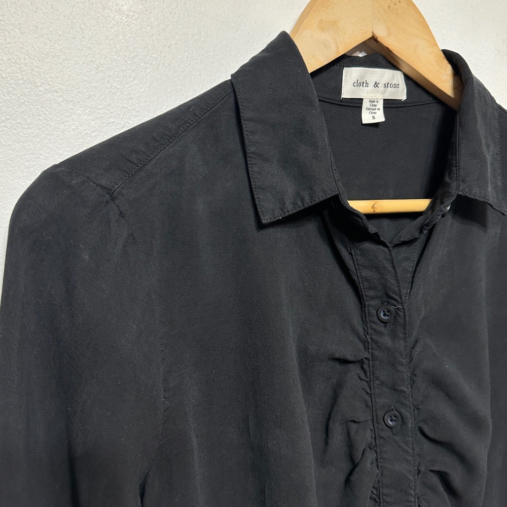 Cloth & Stone Ruched Front Tencel Button Down Shirt Womens Small Black Casual - Picture 4 of 9